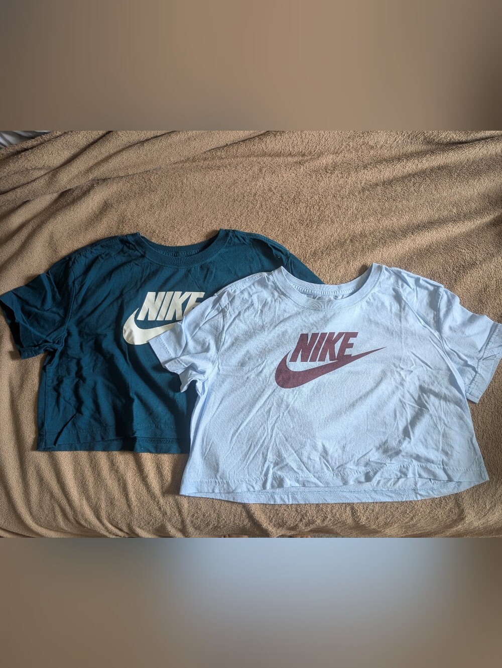 Nike Set Of 2 Logo Cropped T-Shirts - Light Blue/Brown & Deep Teal/White Cotton
